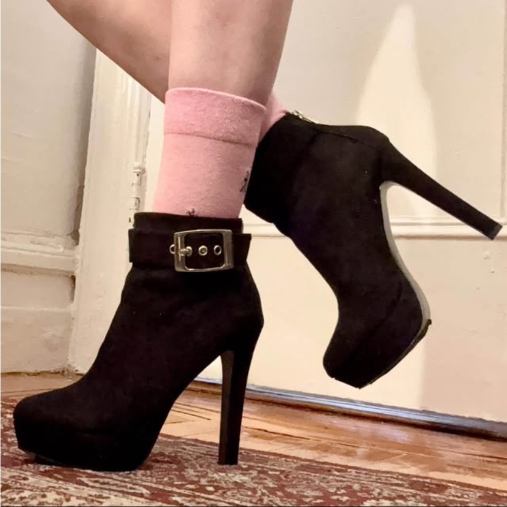 Aldo | Black Suede Stiletto Ankle Boots